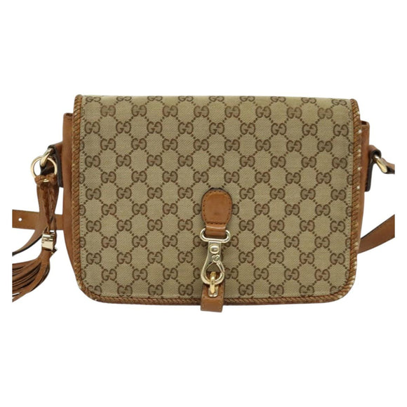 GUCCI GG Canvas Shoulder Bag Beige Gold 257024 Auth BA2928