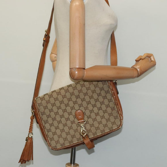 GUCCI GG Canvas Shoulder Bag Beige Gold 257024 Auth BA2928