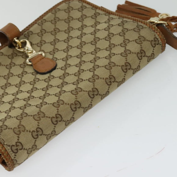GUCCI GG Canvas Shoulder Bag Beige Gold 257024 Auth BA2928