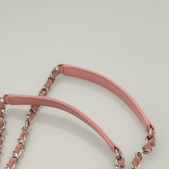 CHANEL Hand Bag Canvas Leather 2way Pink Silver CC Auth BA2930