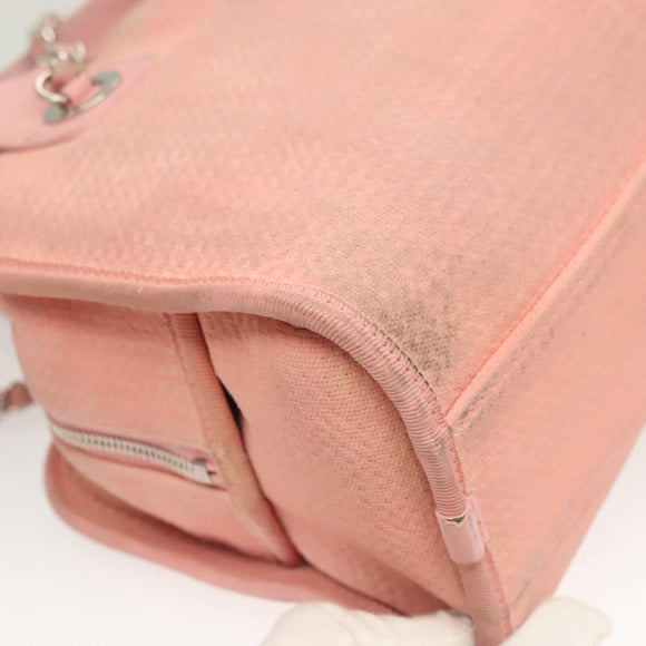 CHANEL Hand Bag Canvas Leather 2way Pink Silver CC Auth BA2930