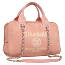 CHANEL Hand Bag Canvas Leather 2way Pink Silver CC Auth BA2930-1