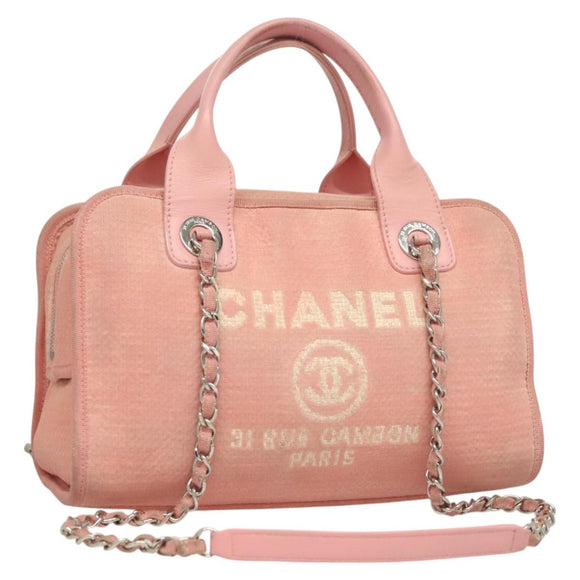 CHANEL Hand Bag Canvas Leather 2way Pink Silver CC Auth BA2930