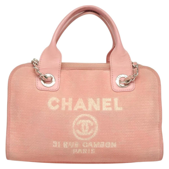 CHANEL Hand Bag Canvas Leather 2way Pink Silver CC Auth BA2930