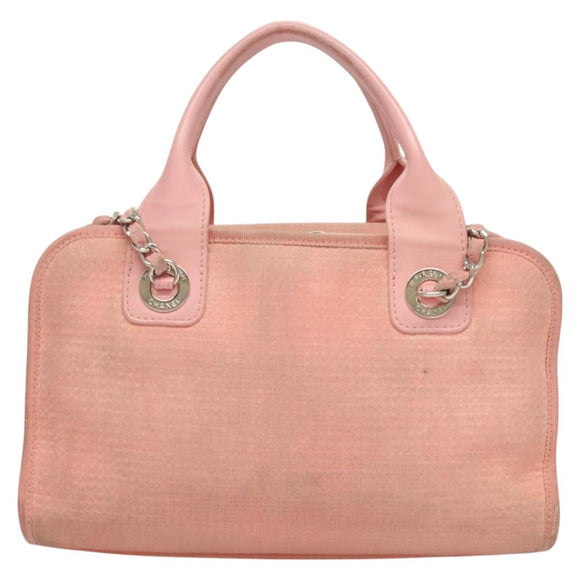 CHANEL Hand Bag Canvas Leather 2way Pink Silver CC Auth BA2930