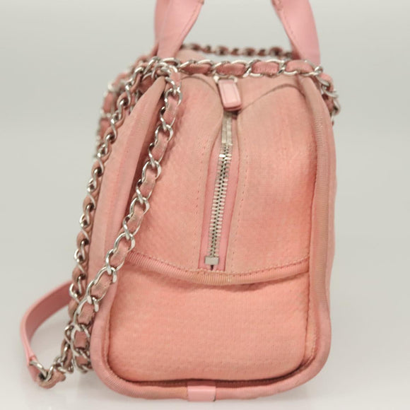 CHANEL Hand Bag Canvas Leather 2way Pink Silver CC Auth BA2930