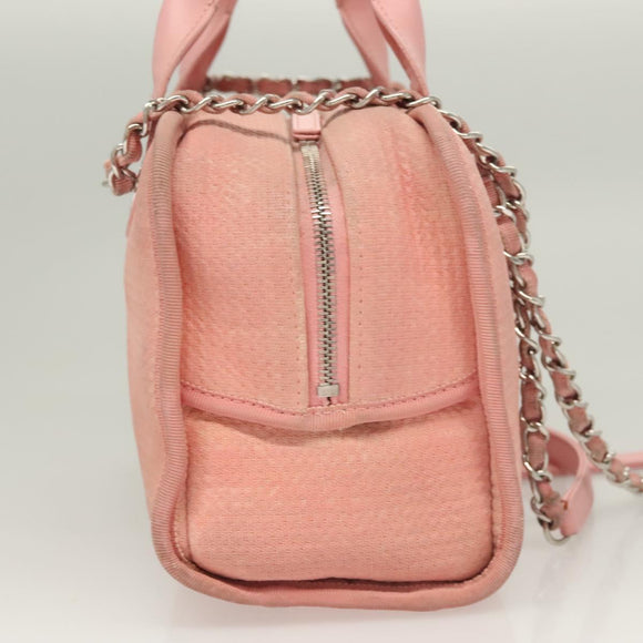 CHANEL Hand Bag Canvas Leather 2way Pink Silver CC Auth BA2930