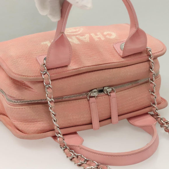 CHANEL Hand Bag Canvas Leather 2way Pink Silver CC Auth BA2930