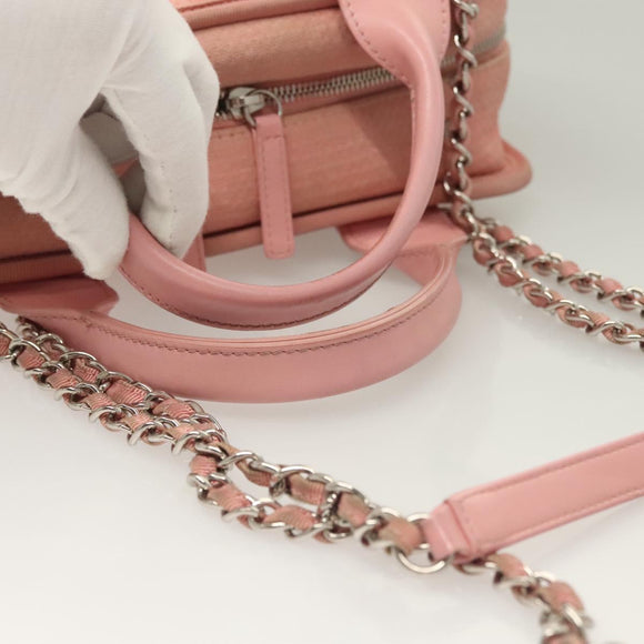 CHANEL Hand Bag Canvas Leather 2way Pink Silver CC Auth BA2930