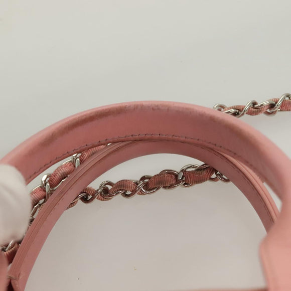 CHANEL Hand Bag Canvas Leather 2way Pink Silver CC Auth BA2930