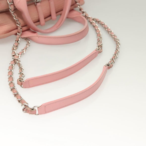 CHANEL Hand Bag Canvas Leather 2way Pink Silver CC Auth BA2930