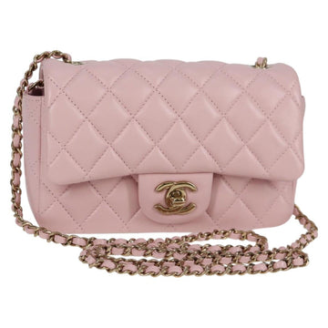 CHANEL Mini Matelasse Chain Shoulder Bag Lamb Skin Pink Gold CC Auth BA2933SM