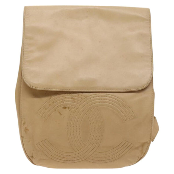 CHANEL COCO Mark Backpack Lamb Skin Beige Silver CC Auth BA2935