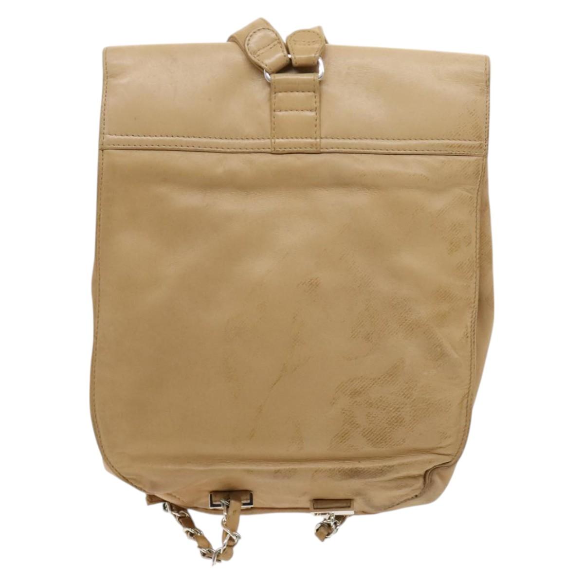 CHANEL COCO Mark Backpack Lamb Skin Beige Silver CC Auth  display picture 2
