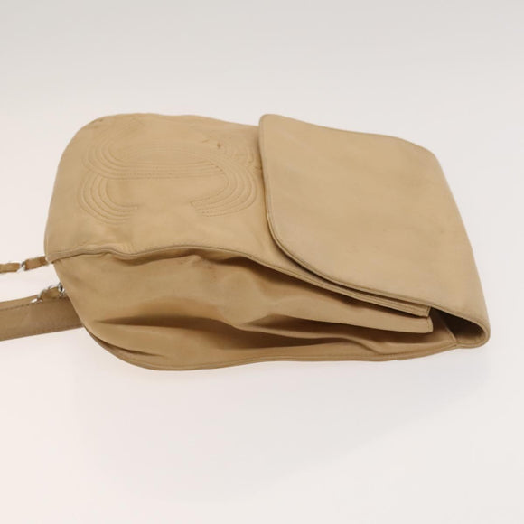 CHANEL COCO Mark Backpack Lamb Skin Beige Silver CC Auth BA2935