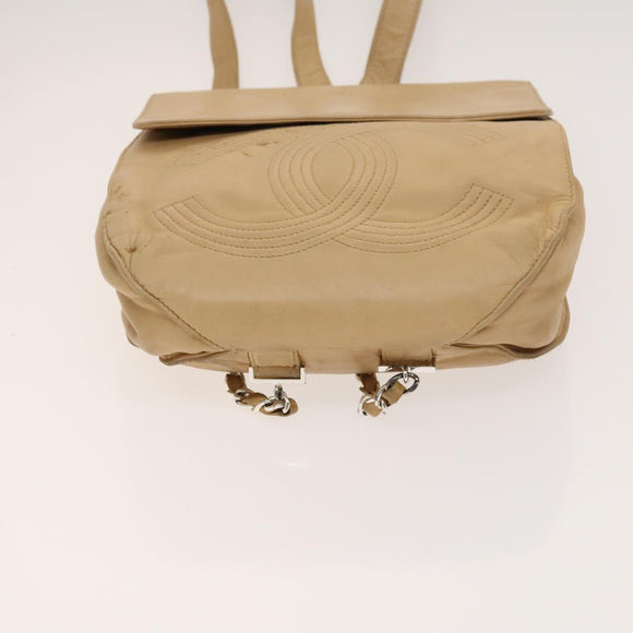 CHANEL COCO Mark Backpack Lamb Skin Beige Silver CC Auth BA2935
