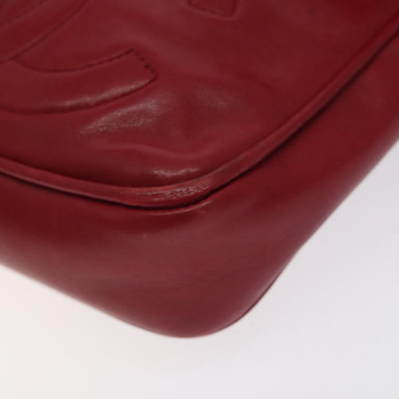 CHANEL COCO Mark Shoulder Bag Lamb Skin Red Gold CC Auth BA2939