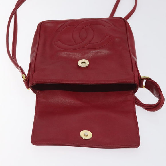 CHANEL COCO Mark Shoulder Bag Lamb Skin Red Gold CC Auth BA2939