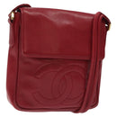 CHANEL COCO Mark Shoulder Bag Lamb Skin Red Gold CC Auth BA2939-1
