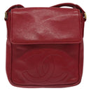 CHANEL COCO Mark Shoulder Bag Lamb Skin Red Gold CC Auth BA2939-2