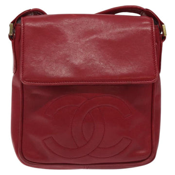 CHANEL COCO Mark Shoulder Bag Lamb Skin Red Gold CC Auth BA2939 - 0