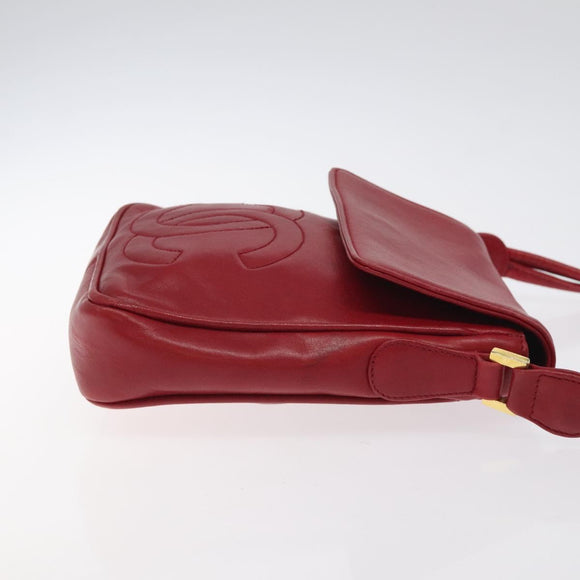 CHANEL COCO Mark Shoulder Bag Lamb Skin Red Gold CC Auth BA2939