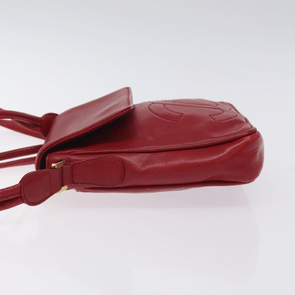 CHANEL COCO Mark Shoulder Bag Lamb Skin Red Gold CC Auth BA2939