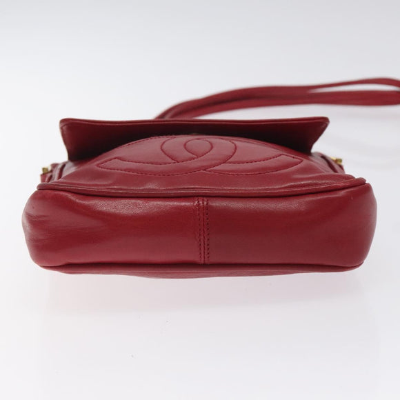 CHANEL COCO Mark Shoulder Bag Lamb Skin Red Gold CC Auth BA2939