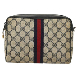 GUCCI GG Supreme Sherry Line Clutch Bag PVC Navy Gold 98 69 014 3553 Auth BA2940 - 0