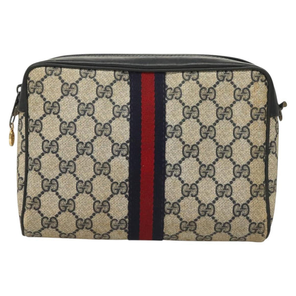 GUCCI GG Supreme Sherry Line Clutch Bag PVC Navy Gold 98 69 014 3553 Auth BA2940