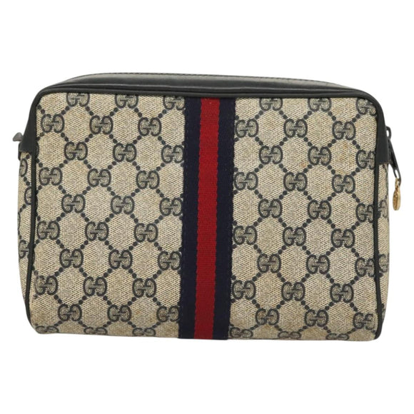 GUCCI GG Supreme Sherry Line Clutch Bag PVC Navy Gold 98 69 014 3553 Auth BA2940