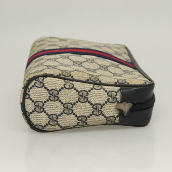 GUCCI GG Supreme Sherry Line Clutch Bag PVC Navy Gold 98 69 014 3553 Auth BA2940