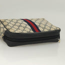 GUCCI GG Supreme Sherry Line Clutch Bag PVC Navy Gold 98 69 014 3553 Auth BA2940-6