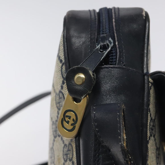 GUCCI GG Supreme Shoulder Bag PVC Navy Gold Auth BA2941