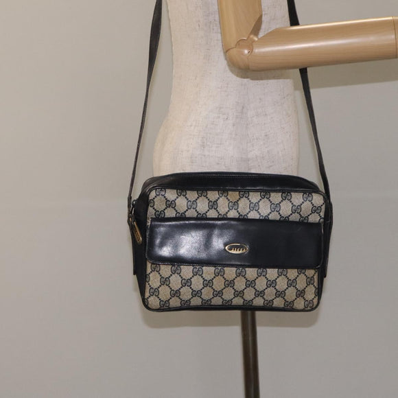 GUCCI GG Supreme Shoulder Bag PVC Navy Gold Auth BA2941