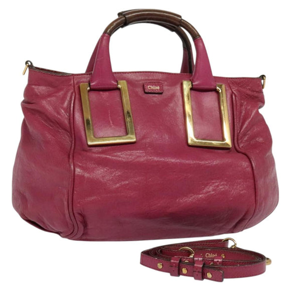 Chloe Etel Hand Bag Leather 2way Pink Gold Auth BA2946