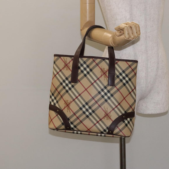 BURBERRY Nova Check Hand Bag PVC Beige Auth BA2958