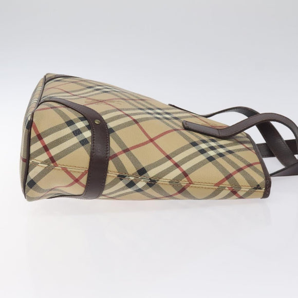 BURBERRY Nova Check Hand Bag PVC Beige Auth BA2958