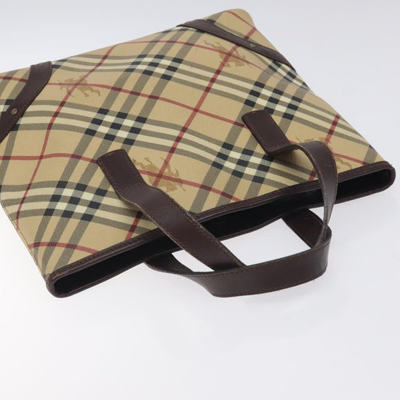 BURBERRY Nova Check Hand Bag PVC Beige Auth BA2958