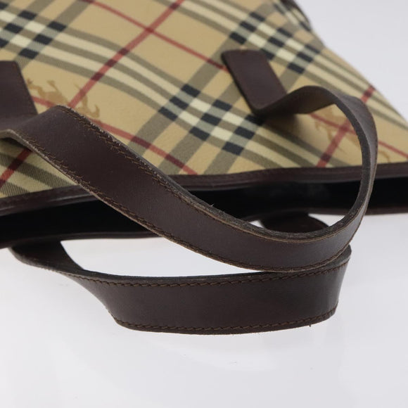 BURBERRY Nova Check Hand Bag PVC Beige Auth BA2958