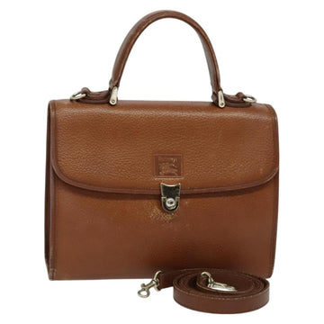 Burberrys Hand Bag Leather 2way Brown Gold Auth BA2959