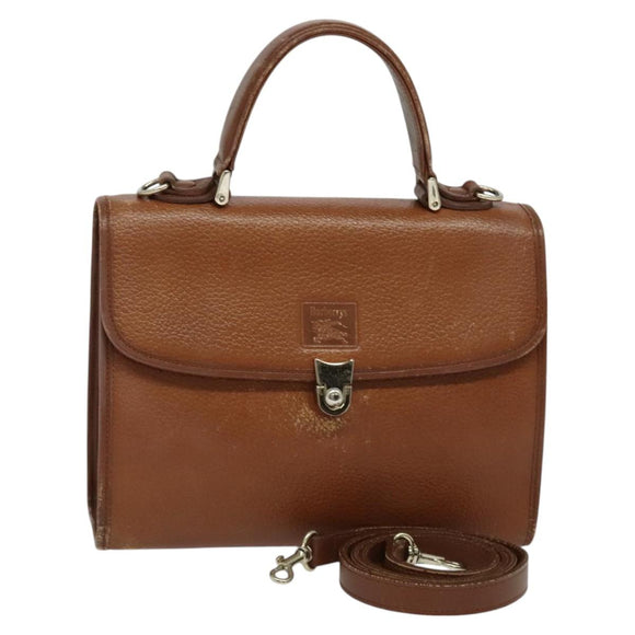 Burberrys Hand Bag Leather 2way Brown Gold Auth BA2959