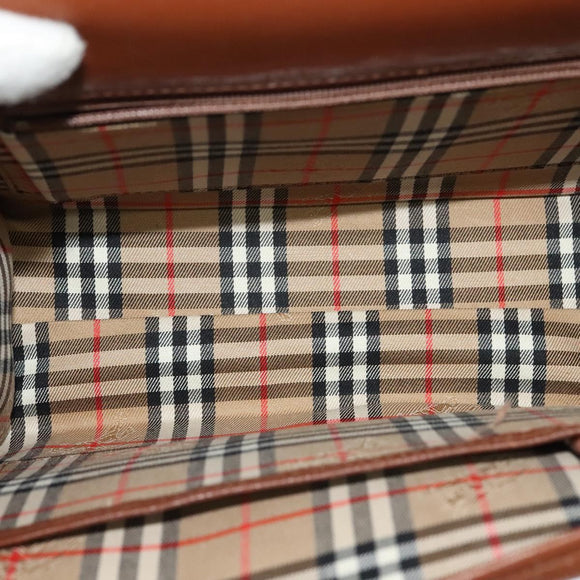 Burberrys Hand Bag Leather 2way Brown Gold Auth BA2959