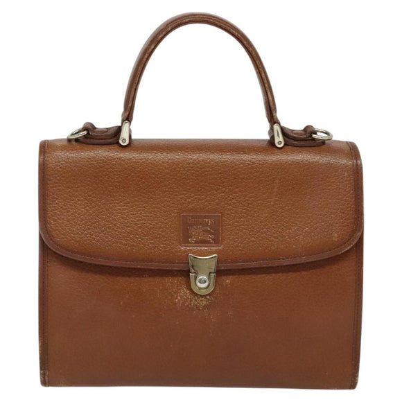 Burberrys Hand Bag Leather 2way Brown Gold Auth BA2959