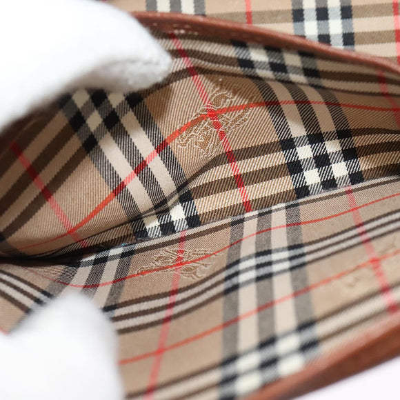 Burberrys Hand Bag Leather 2way Brown Gold Auth BA2959