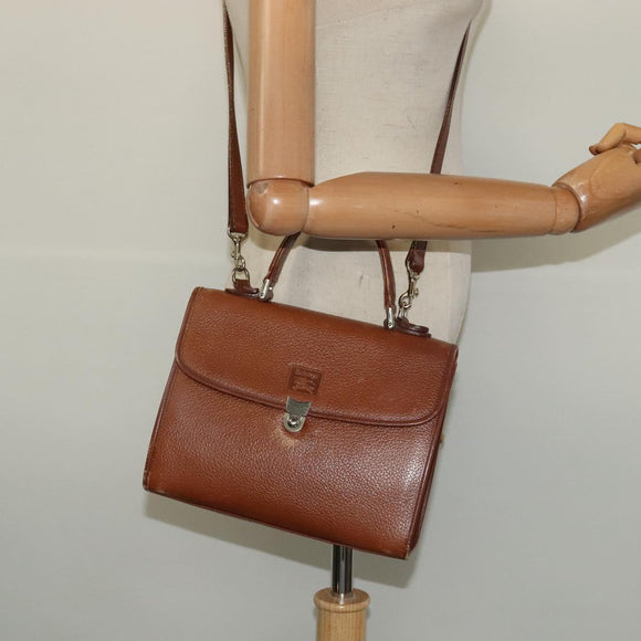 Burberrys Hand Bag Leather 2way Brown Gold Auth BA2959