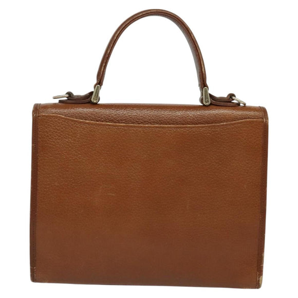 Burberrys Hand Bag Leather 2way Brown Gold Auth BA2959