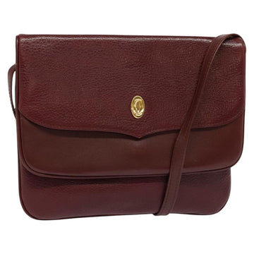 CARTIER Must Line Shoulder Bag Leather Bordeaux Gold Auth BA2960