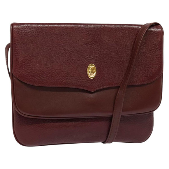 CARTIER Must Line Shoulder Bag Leather Bordeaux Gold Auth BA2960