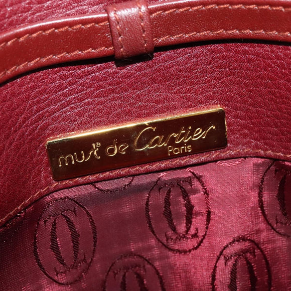 CARTIER Must Line Shoulder Bag Leather Bordeaux Gold Auth BA2960